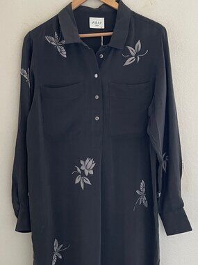 WRAP LONDON Charcoal Colored 100% Silk Midi Dress is New with Tags; Size 8